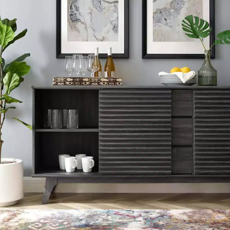 Buffet en bois ou meuble TV moderne du milieu du siècle, couleur charbon