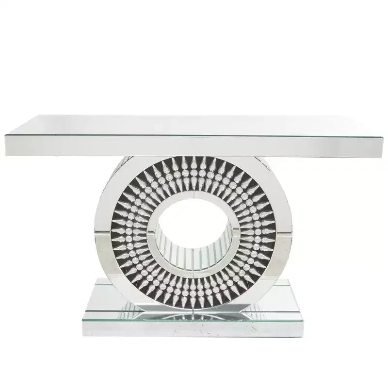 Console en cristal Glam Glass, argentée, meuble d'entrée de luxe