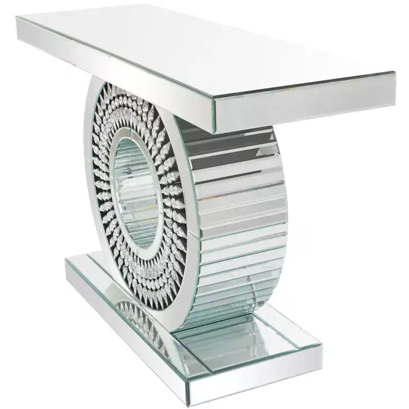 Console en cristal Glam Glass, argentée, meuble d'entrée de luxe