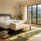 Banc de bout de lit capitonné avec revêtement en tissu