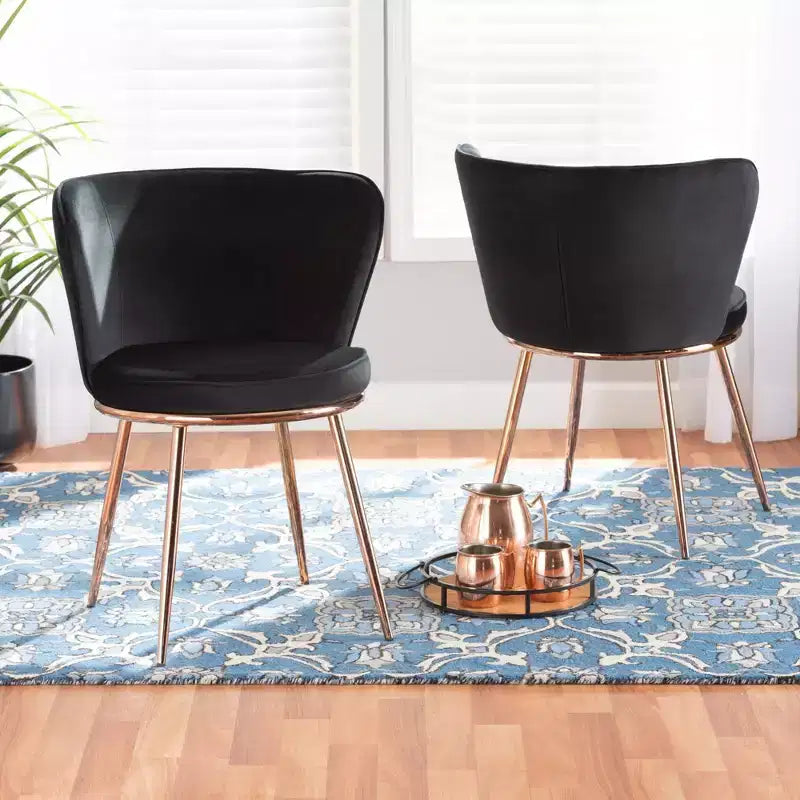 Chaise de salle à manger en métal tapissée de velours Farah