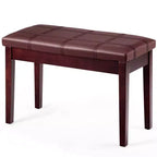 Costway Solid Wood PU Leather Piano Bench Padded Double Duet Keyboard Seat Storage Brown