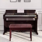 Banc de piano en bois massif avec revêtement en cuir PU, siège de clavier rembourré double pour duo avec rangement
