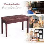 Banc de piano en bois massif avec revêtement en cuir PU, siège de clavier rembourré double pour duo avec rangement