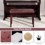 Banc de piano en bois massif avec revêtement en cuir PU, siège de clavier rembourré double pour duo avec rangement