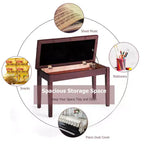 Banc de piano en bois massif avec revêtement en cuir PU, siège de clavier rembourré double pour duo avec rangement