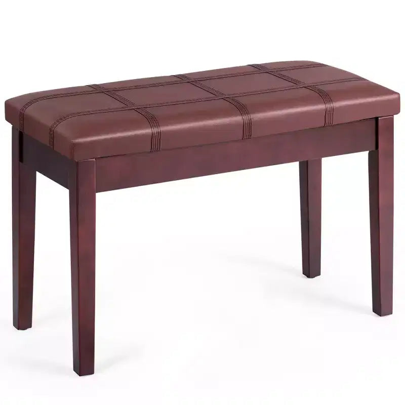 Banc de piano en bois massif avec revêtement en cuir PU, siège de clavier rembourré double pour duo avec rangement