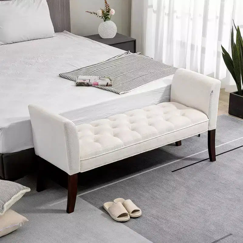 Banc de bout de lit capitonné avec revêtement en tissu