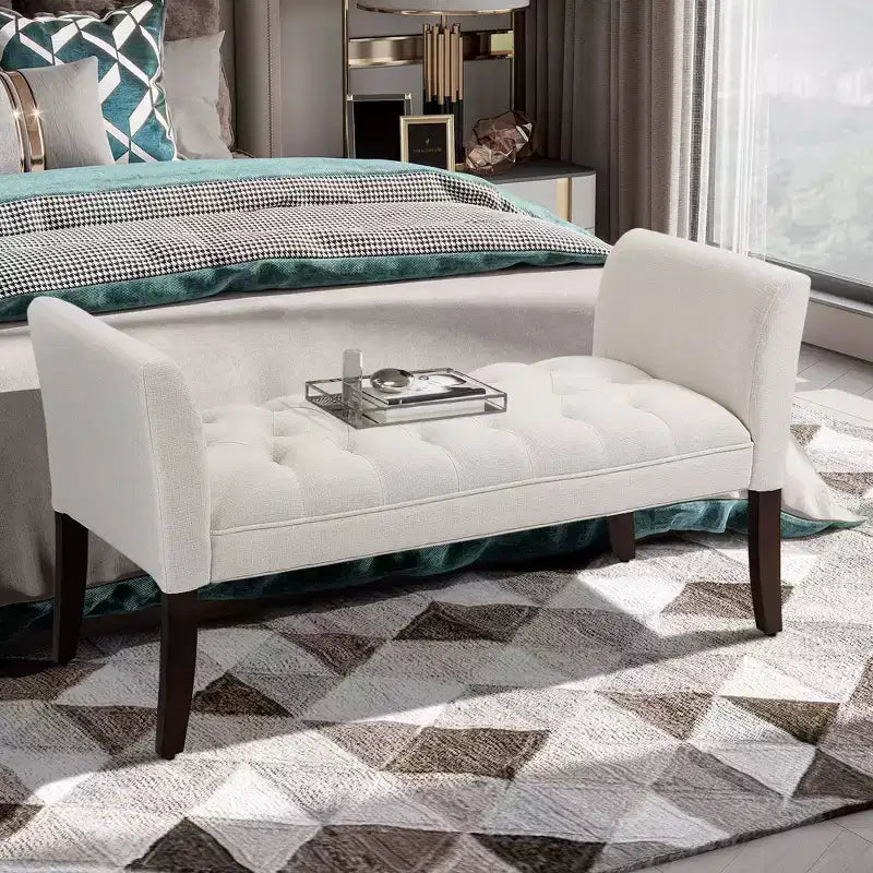 Banc de bout de lit capitonné avec revêtement en tissu