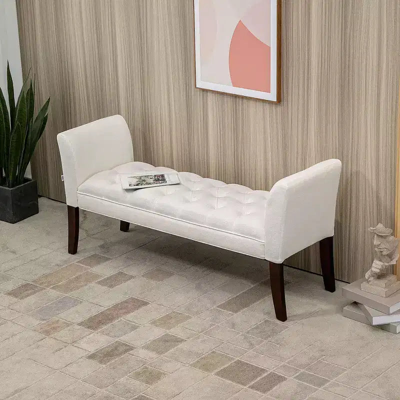 Banc de bout de lit capitonné avec revêtement en tissu