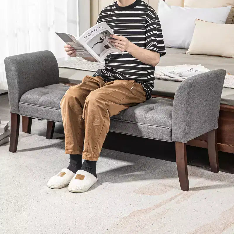 Banc de bout de lit capitonné avec revêtement en tissu
