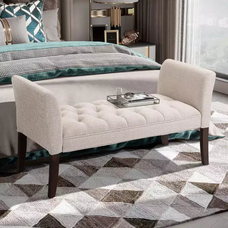 Banc de bout de lit capitonné avec revêtement en tissu