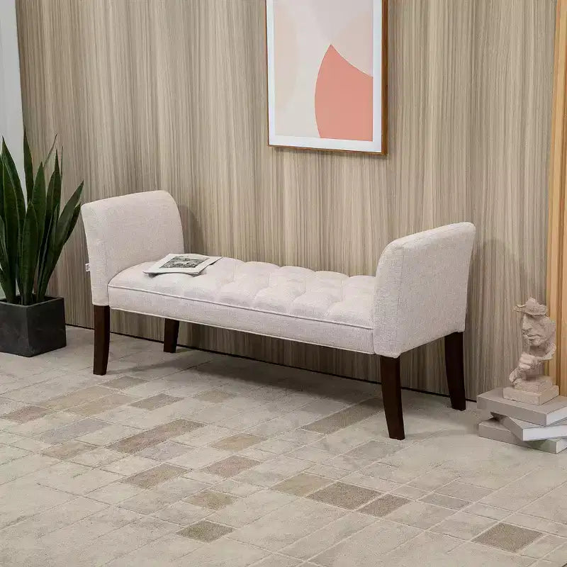 Banc de bout de lit capitonné avec revêtement en tissu
