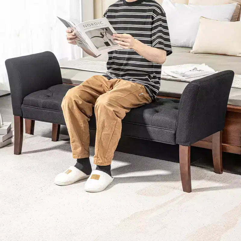 Banc de bout de lit capitonné avec revêtement en tissu