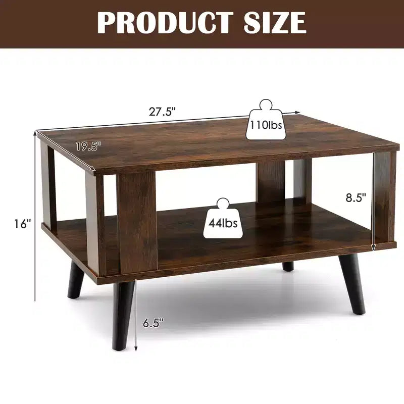 Table basse Table basse rétro de style Mid-Century avec rangement et étagère ouverte