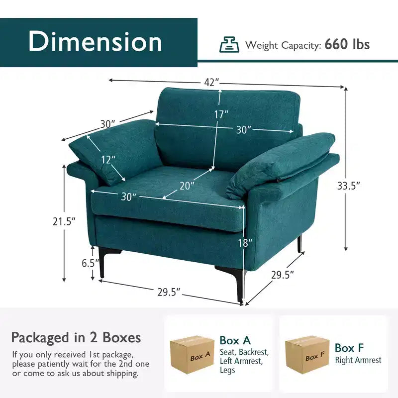 Fauteuil d'appoint en tissu moderne, canapé simple rembourré