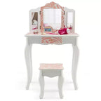 Coiffeuse enfant avec tabouret et miroir triptyque zébré