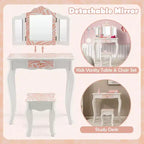 Coiffeuse enfant avec tabouret et miroir triptyque zébré