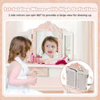 Coiffeuse enfant avec tabouret et miroir triptyque zébré