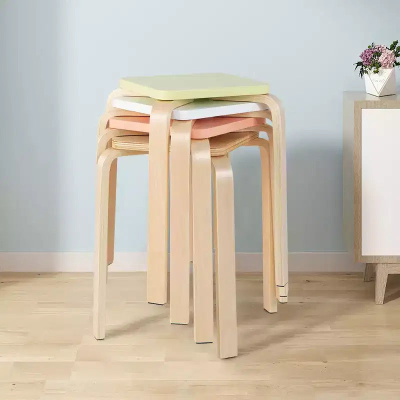 Tabourets carrés colorés, tabourets en bois empilables avec patins antidérapants en feutre