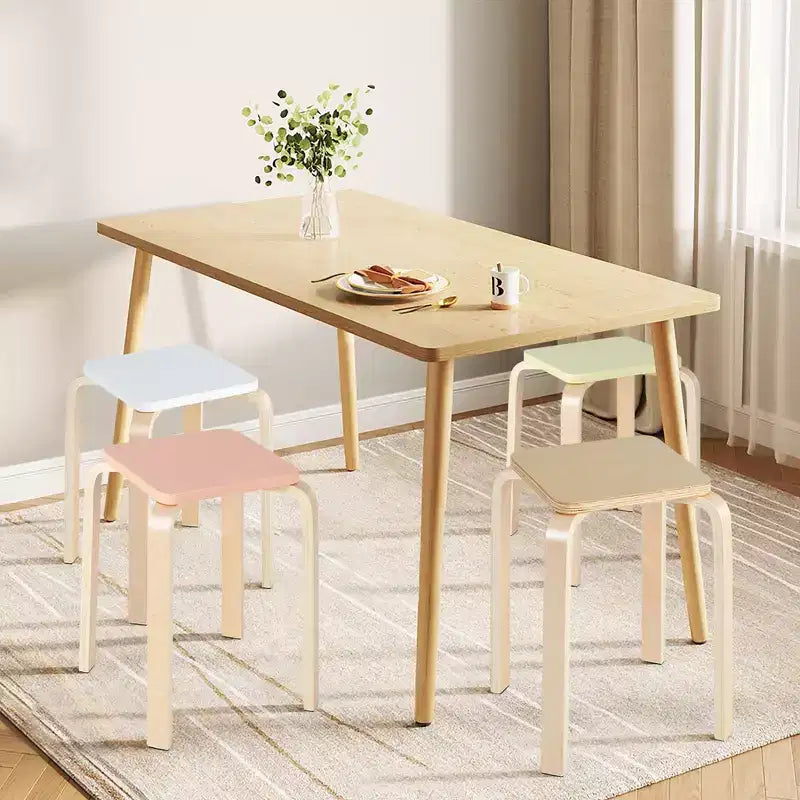 Tabourets carrés colorés, tabourets en bois empilables avec patins antidérapants en feutre