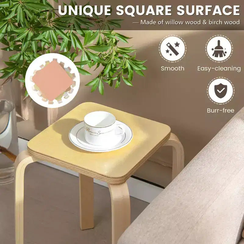 Tabourets carrés colorés, tabourets en bois empilables avec patins antidérapants en feutre