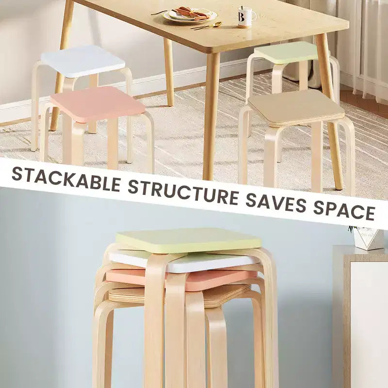 Tabourets carrés colorés, tabourets en bois empilables avec patins antidérapants en feutre