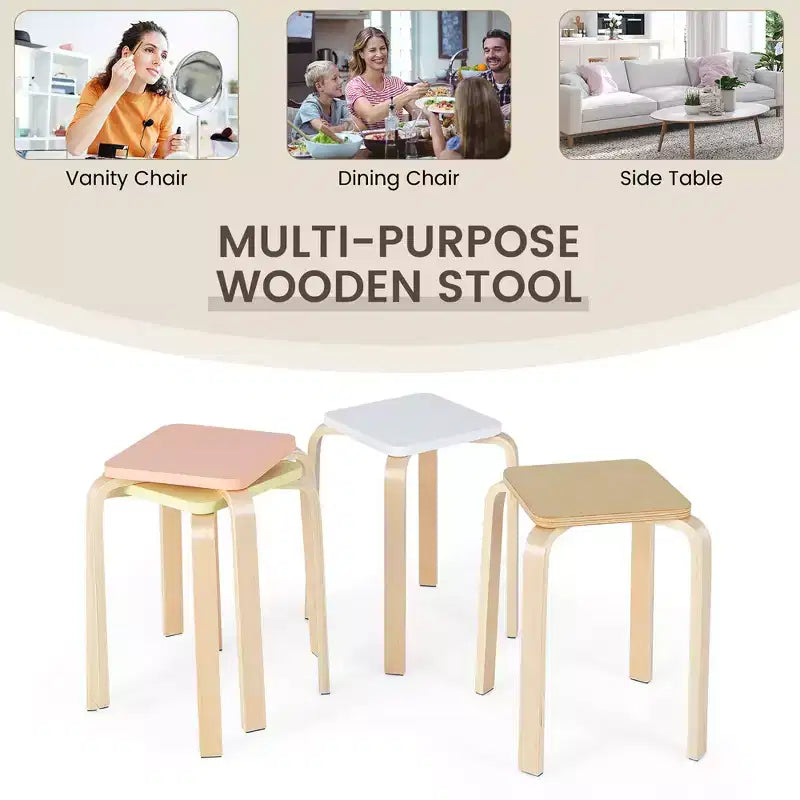 Tabourets carrés colorés, tabourets en bois empilables avec patins antidérapants en feutre