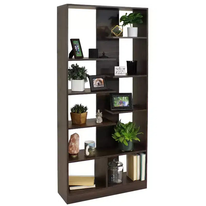 Étagère à Livres Ouverte à 9 Niveaux avec Tablettes Décalées pour l'Intérieur