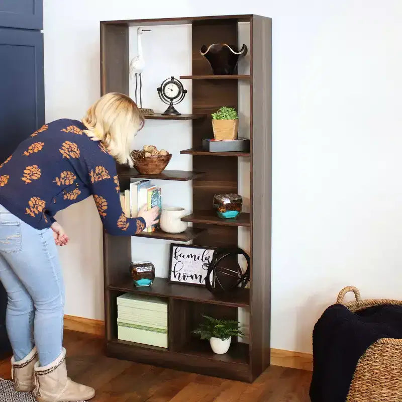 Étagère à Livres Ouverte à 9 Niveaux avec Tablettes Décalées pour l'Intérieur