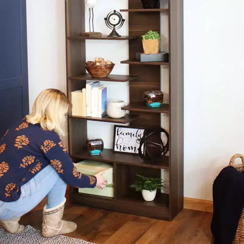 Étagère à Livres Ouverte à 9 Niveaux avec Tablettes Décalées pour l'Intérieur